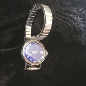 Vintage Timex, Blue Face, Sterling Silver Watch with Dainty Band